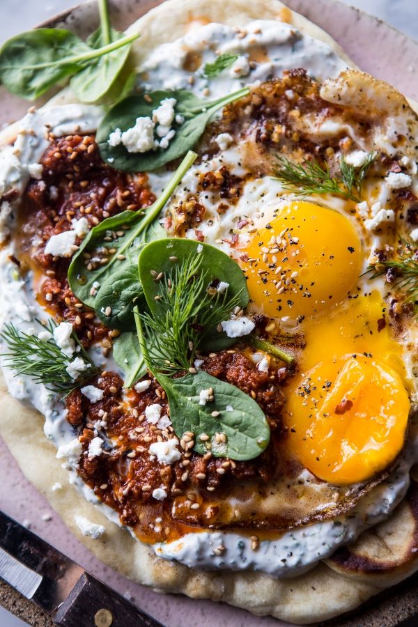 Turkish Fried Eggs in Herbed Yogurt