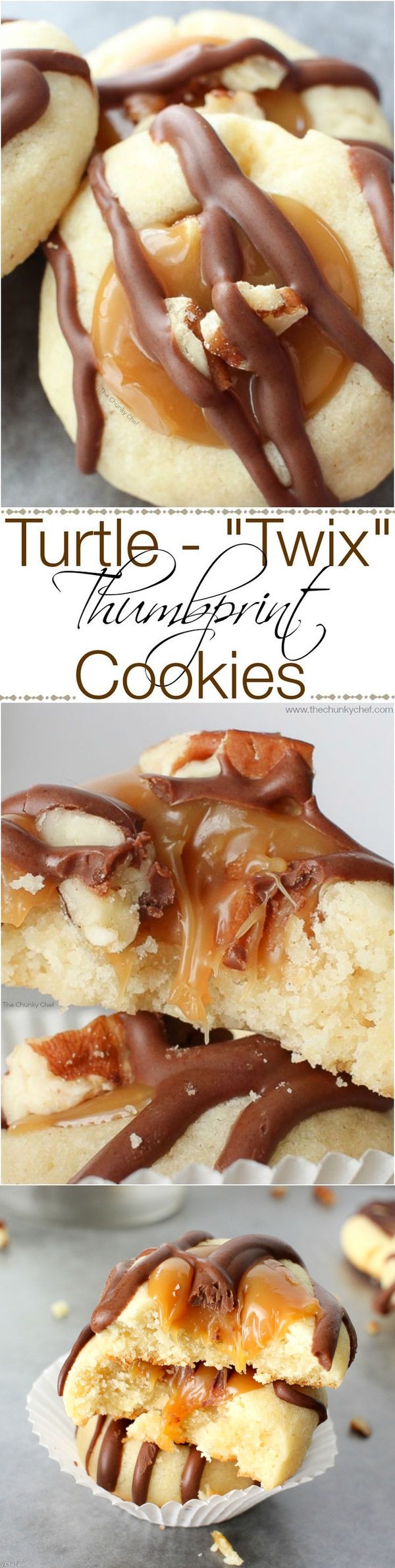 Turtle-Twix Thumbprint Cookies