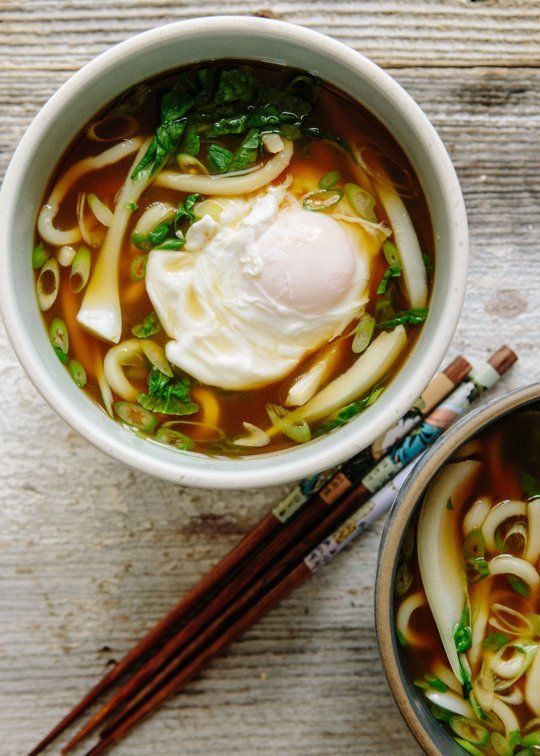 Udon Noodle Soup with Bok Choy and Poached Egg