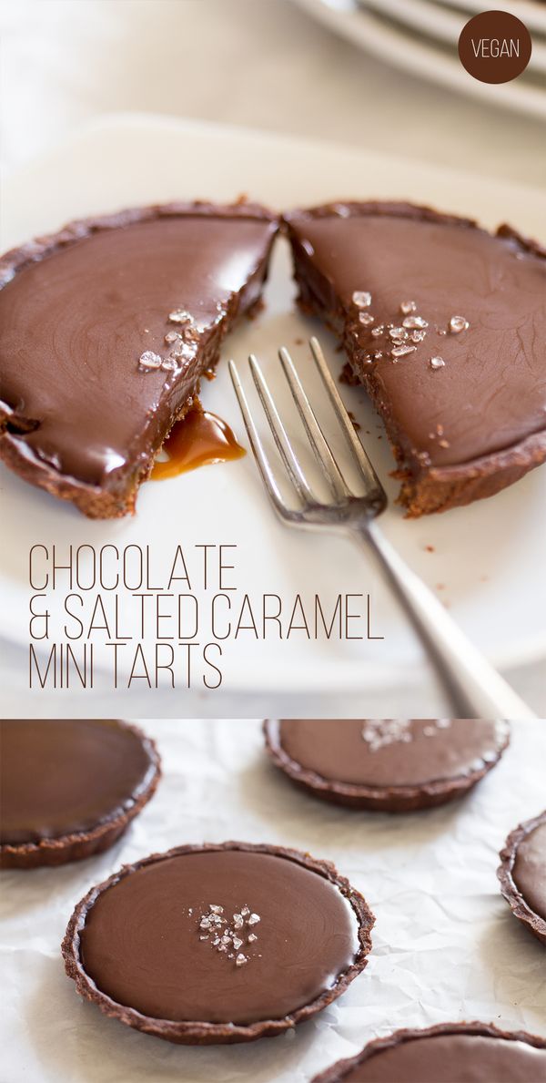 Vegan chocolate and salted caramel tarts