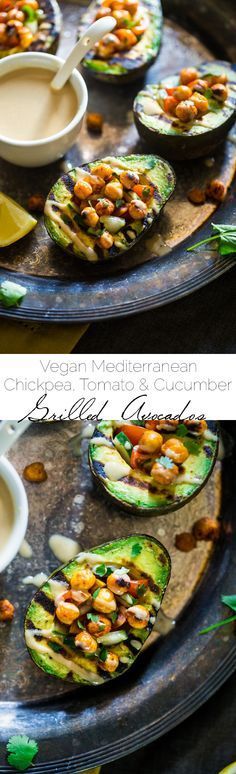 Vegan Mediterranean Grilled Avocado Stuffed with Chickpeas and Tahini