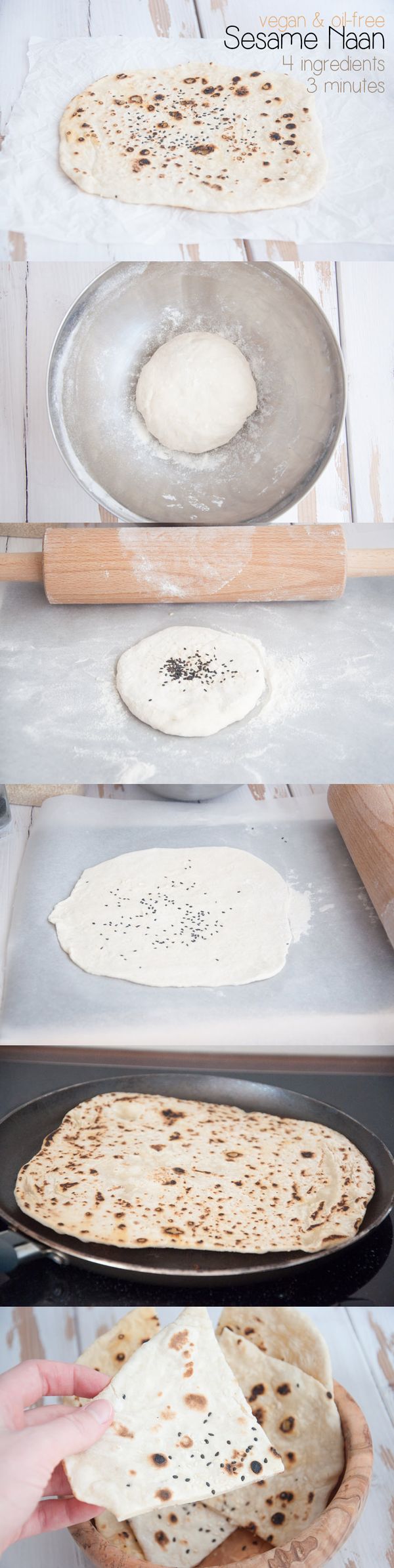 Vegan, Oil-free, 4 Ingredient Sesame Naan