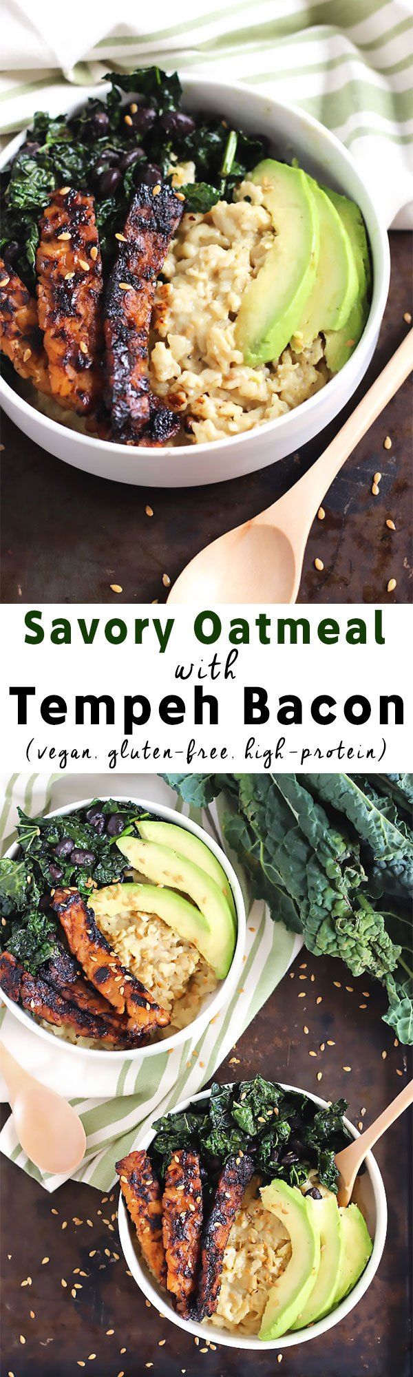 Vegan Savory Oatmeal with Tempeh Bacon