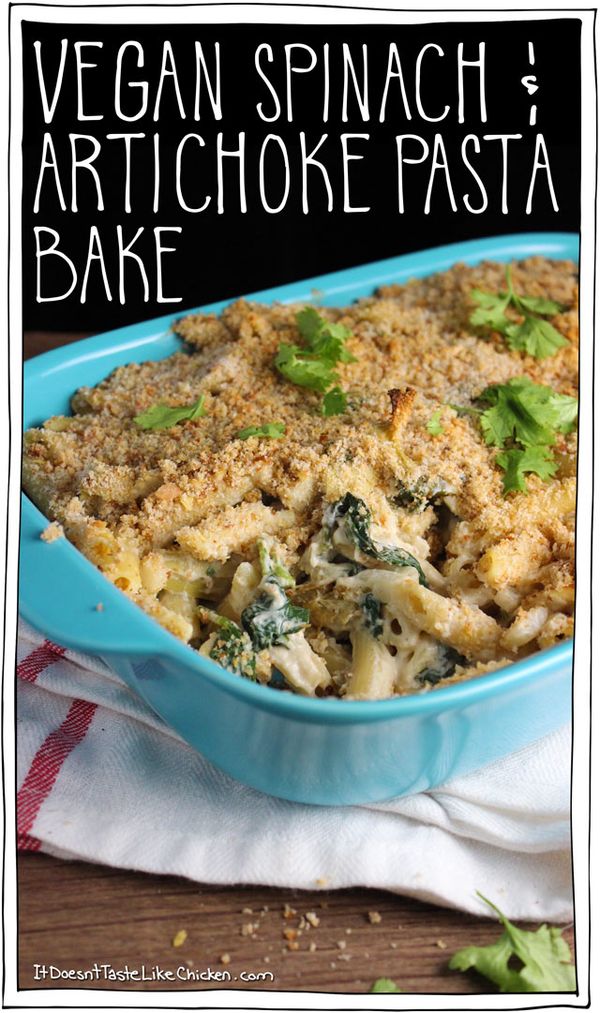 Vegan Spinach & Artichoke Pasta Bake