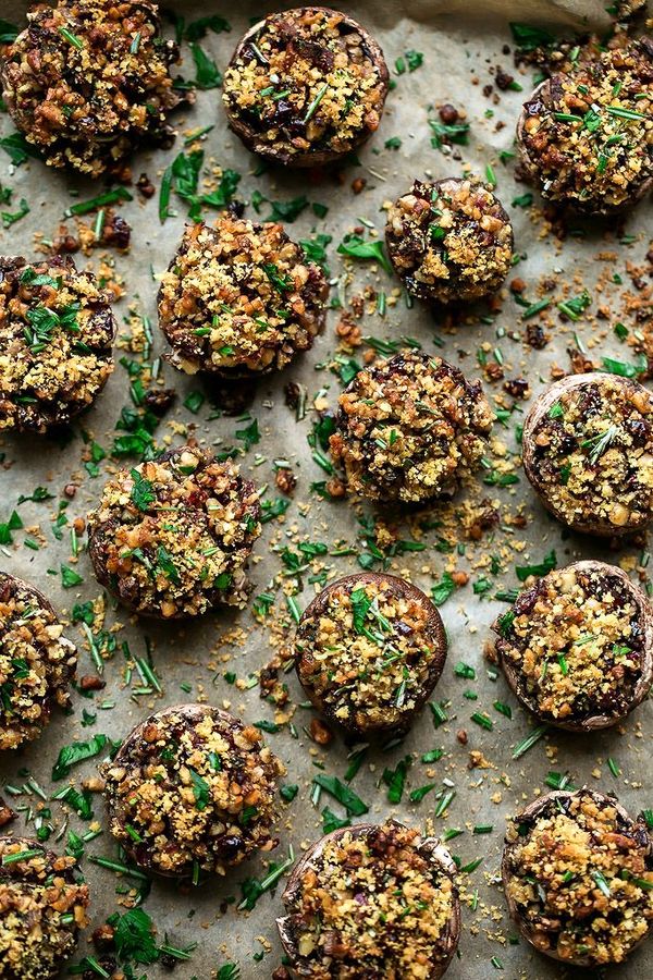 Vegan Walnut, Sage & Cranberry Stuffed Holiday Mushrooms