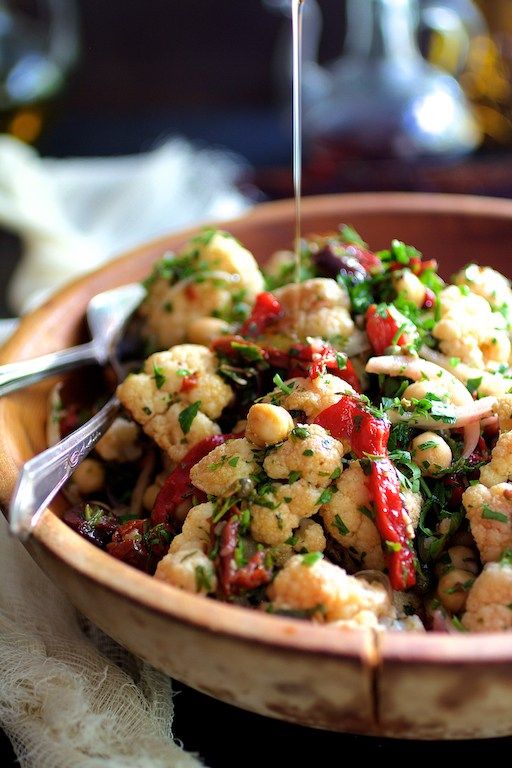 Warm Roasted Cauliflower and Chickpea Salad