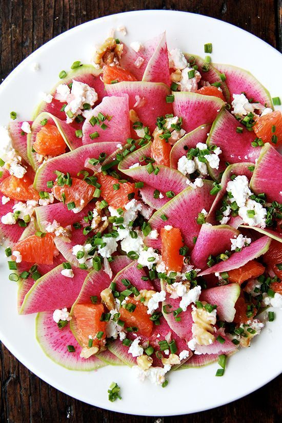 Watermelon Radish, Orange & Goat Cheese Salad