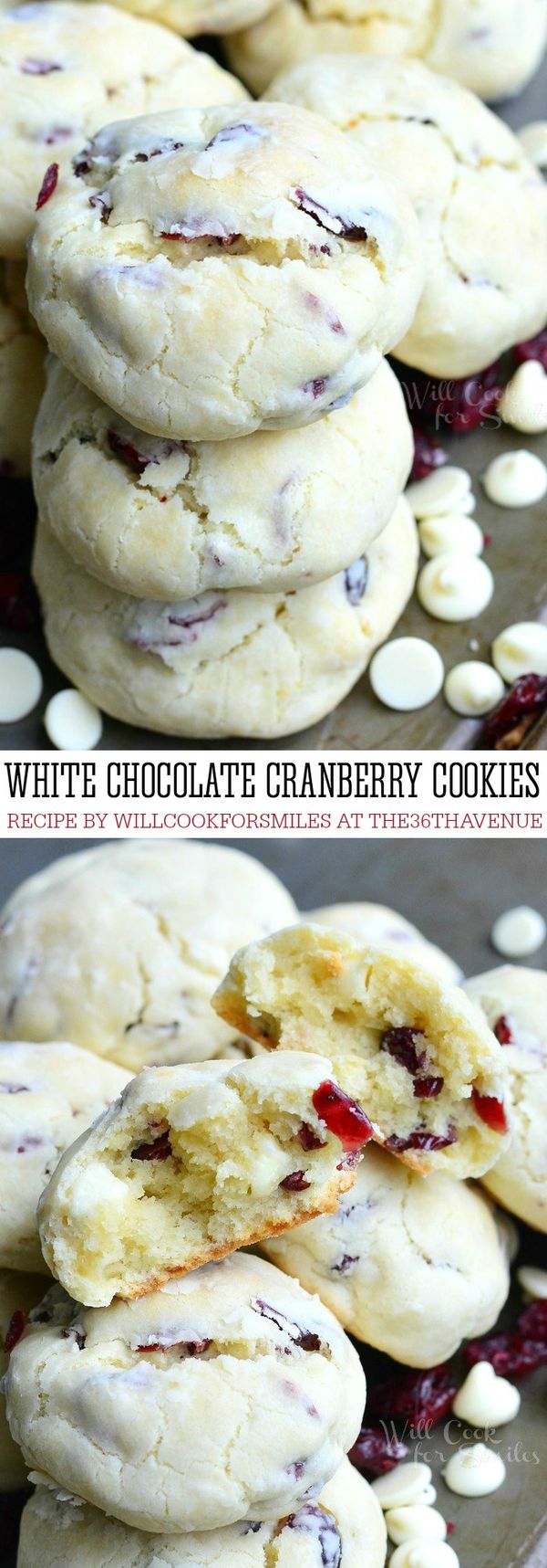 White Chocolate Cranberry Soft Crinkle Cookies