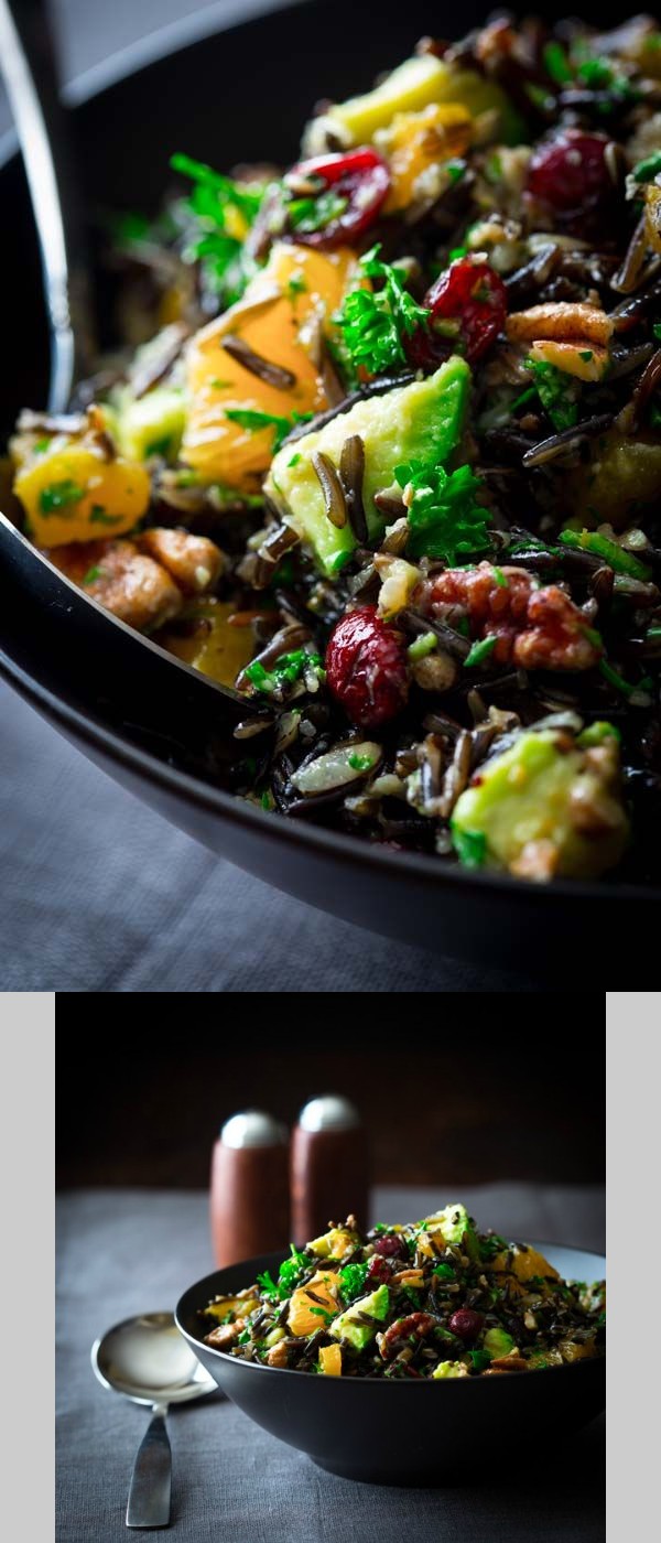 Wild rice salad with cranberries apricots and avocado