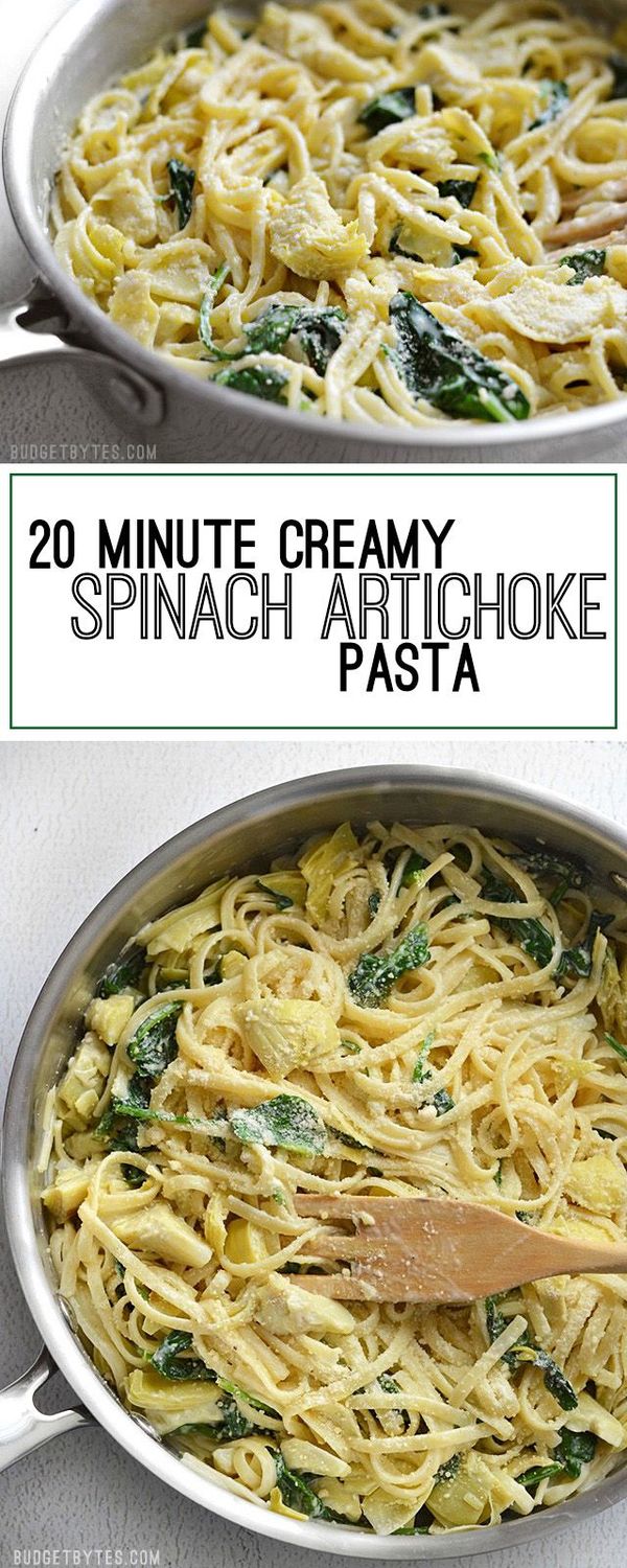 20 Minute Creamy Spinach Artichoke Pasta