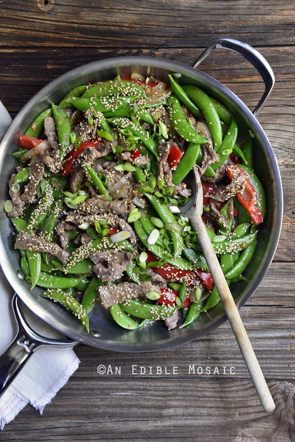 30-Minute Sesame Beef and Snap Pea Stir-Fry Skillet Supper (Paleo; Whole30