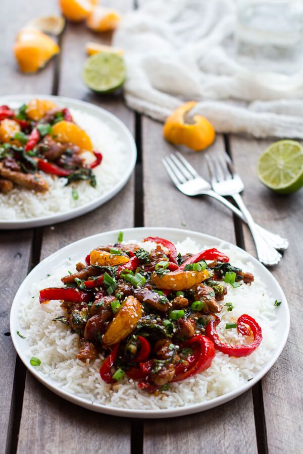 30 Minute Sweet Asian Chili Pork, Ginger and Tangerine Stir Fry