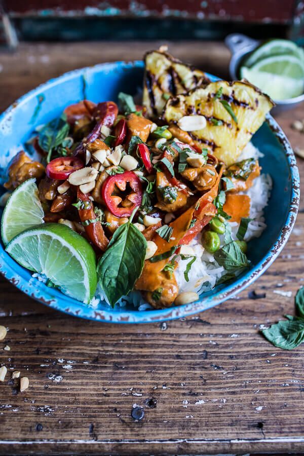 30 Minute Sweet Thai Chili Peanut Chicken and Grilled Pineapple Stir Fry