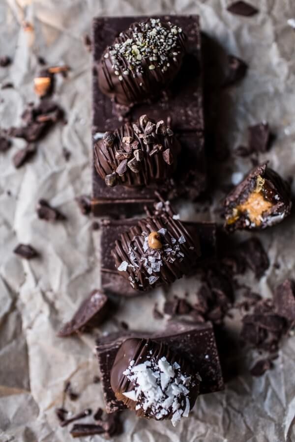 4-Ingredient Dark Chocolate Covered Peanut Butter Stuffed Dates