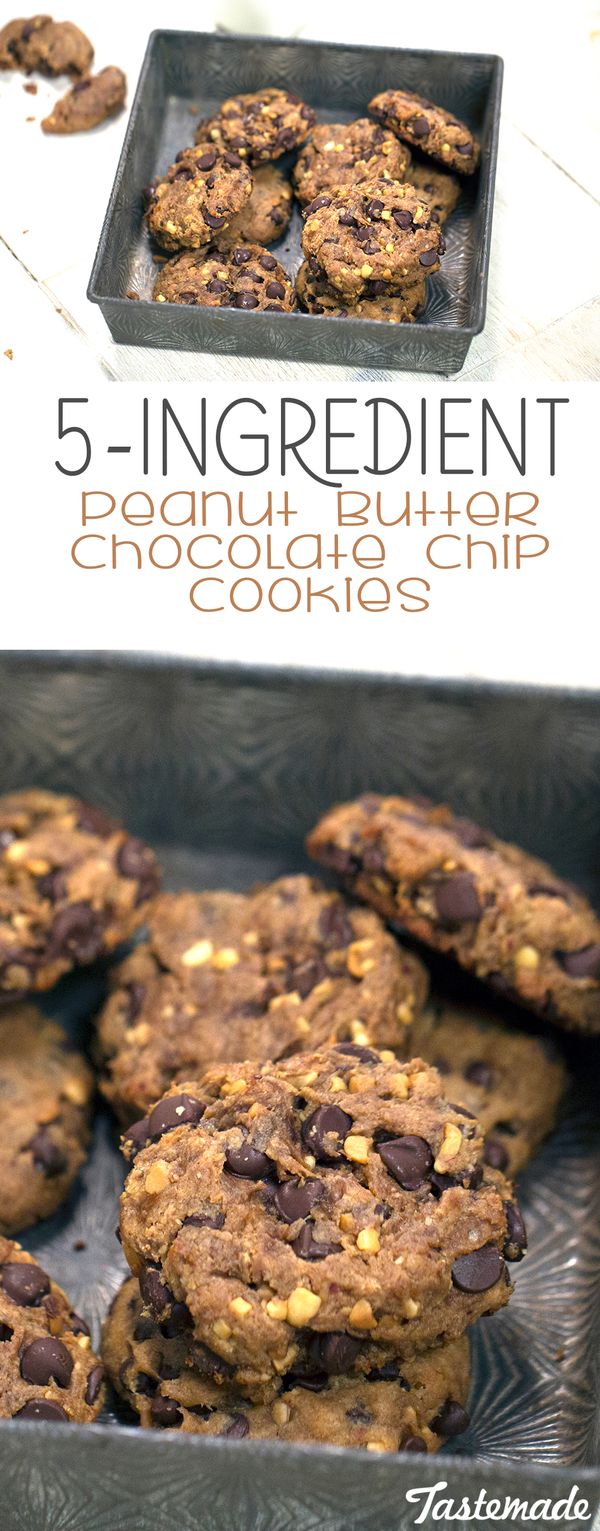 5-Ingredient Peanut Butter Chocolate Chip Cookies