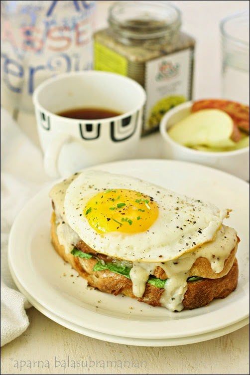 A Vegetarian Croque Madame/ Croque Monsieur Provençal (French Toasted Tomato & Cheese Sandwich With/ Without Egg