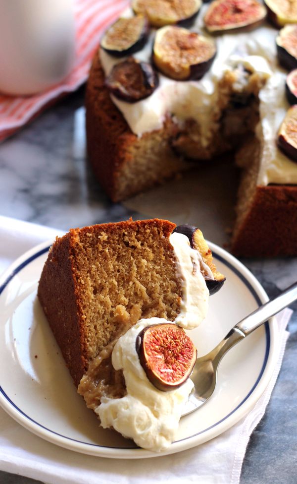 Almond Honey Cake with Roasted Figs and Mascarpone Frosting