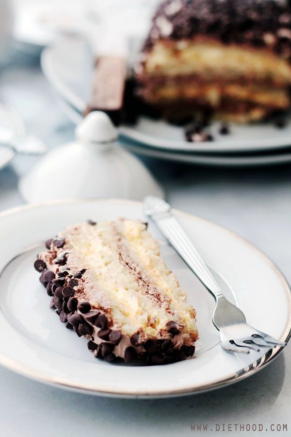 Almond Layer Cake with Whipped Vanilla and Chocolate Frosting