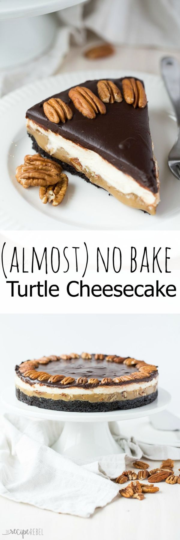 Almost No Bake Turtle Cheesecake