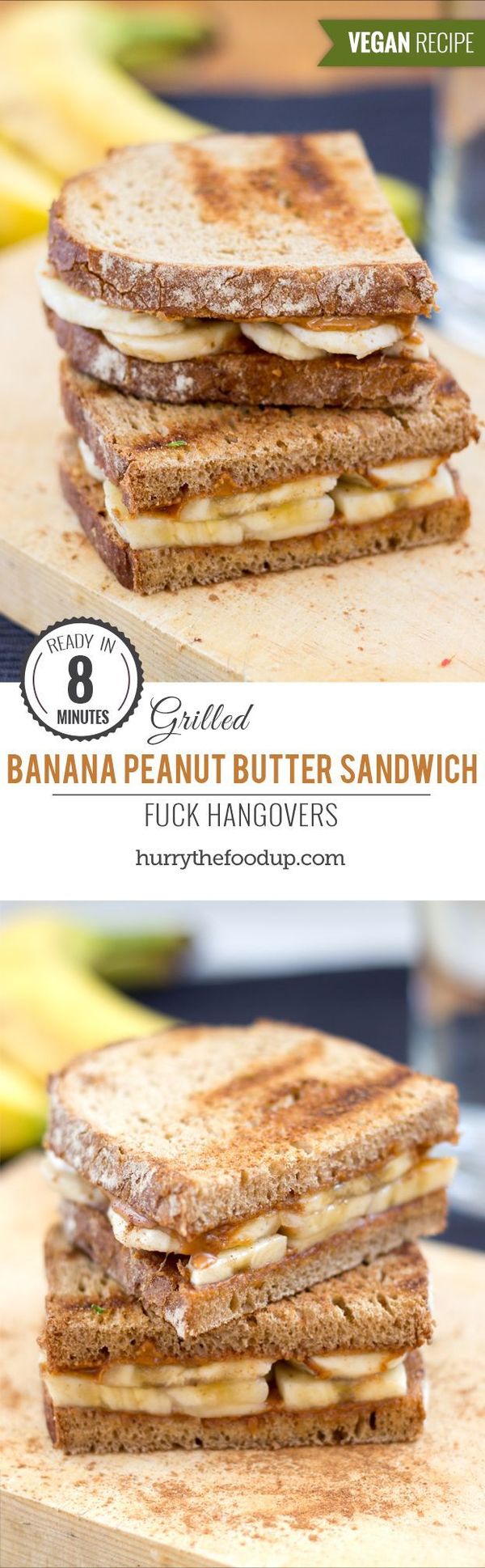 Anti Hangover Peanut Butter Banana Sandwich (8 Min, Vegan