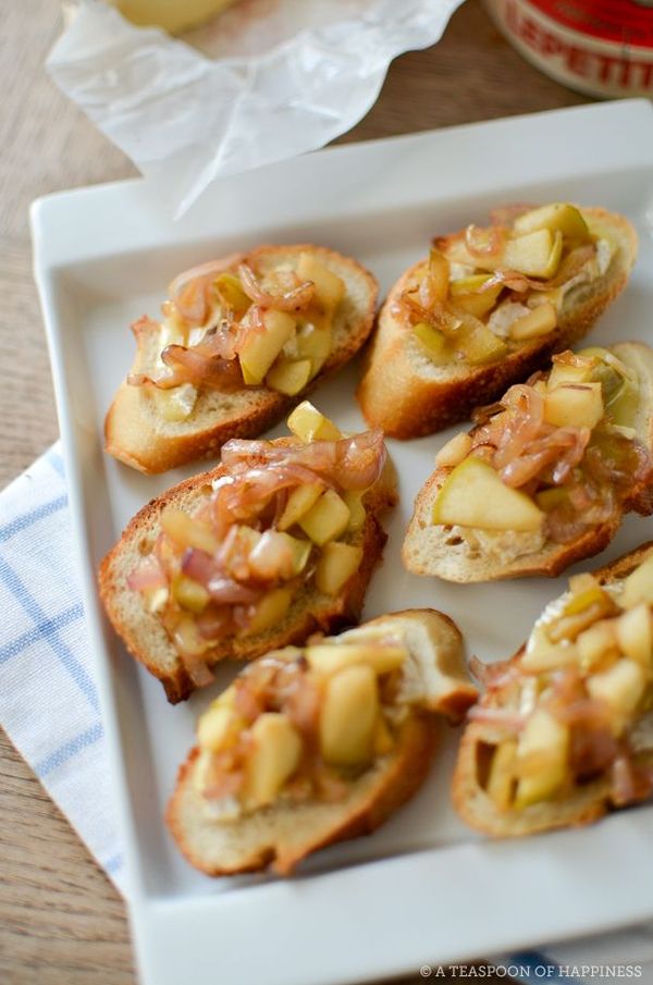 Apple and Camembert Crostini with Caramelized Shallots