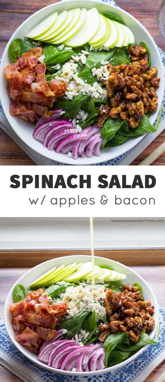 Apple Bacon Spinach Salad with Spicy Maple Walnuts