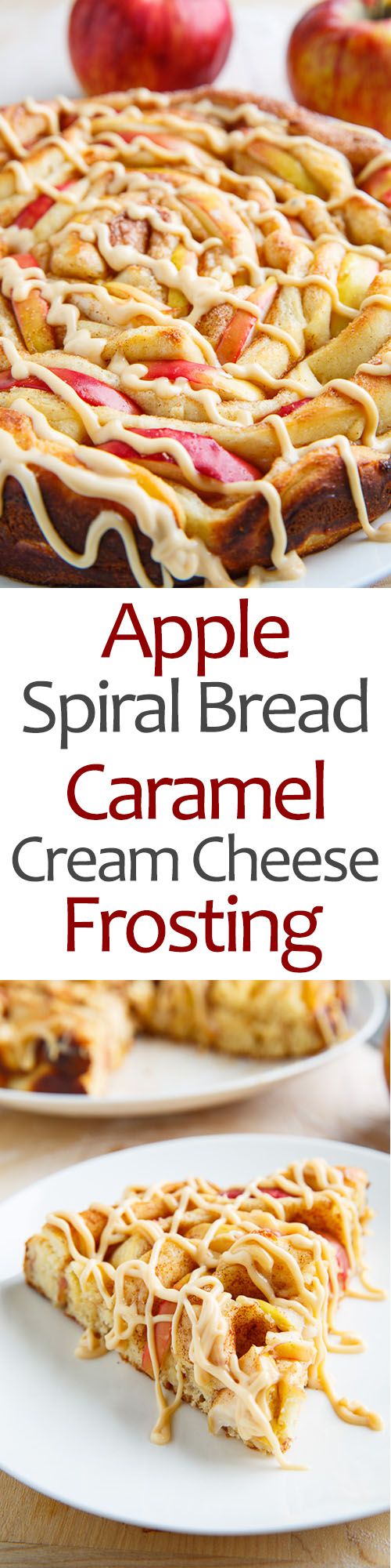 Apple Cinnamon Spiral Bread with Caramel Cream Cheese Frosting