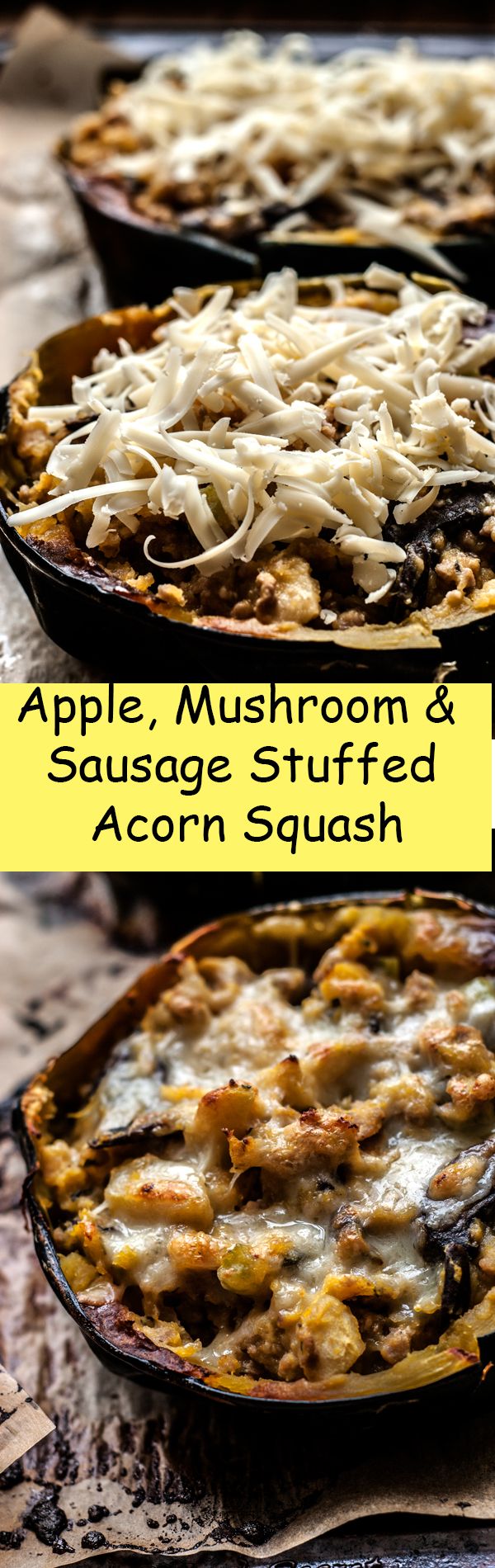 Apple, Mushroom and Sausage stuffed Acorn Squash