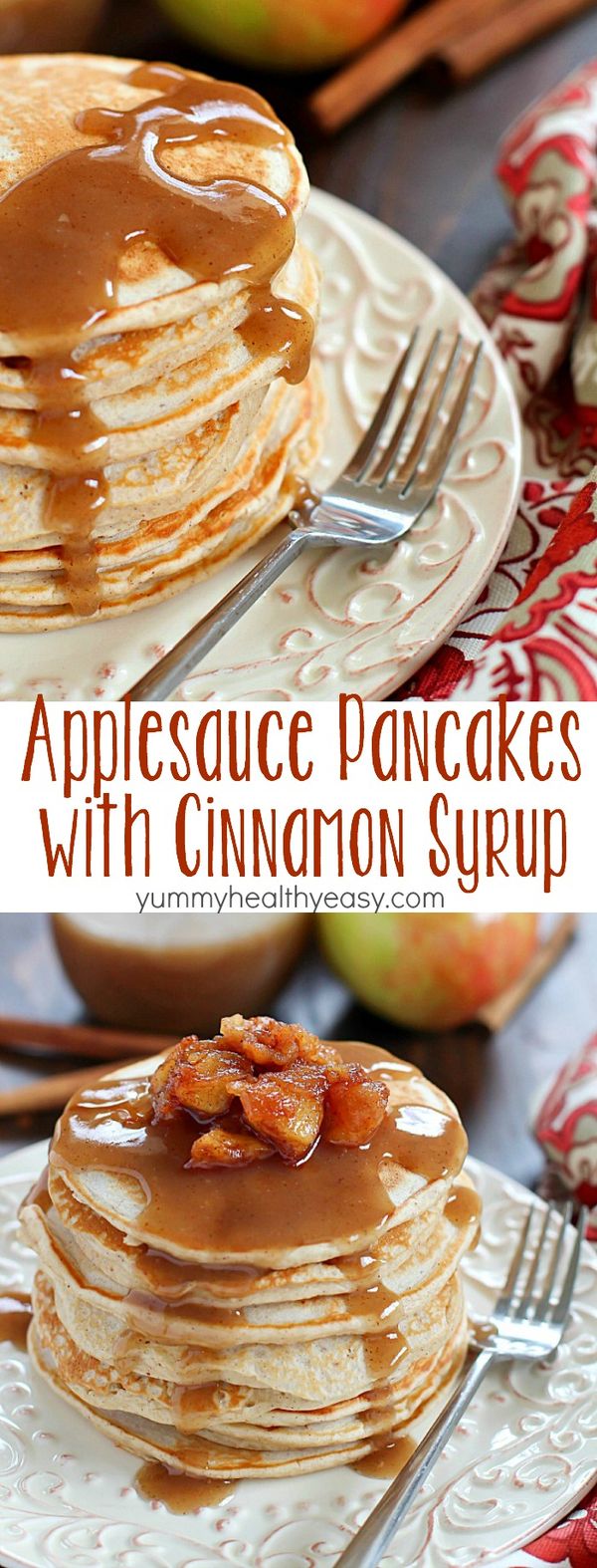 Applesauce Pancakes with Cinnamon Syrup