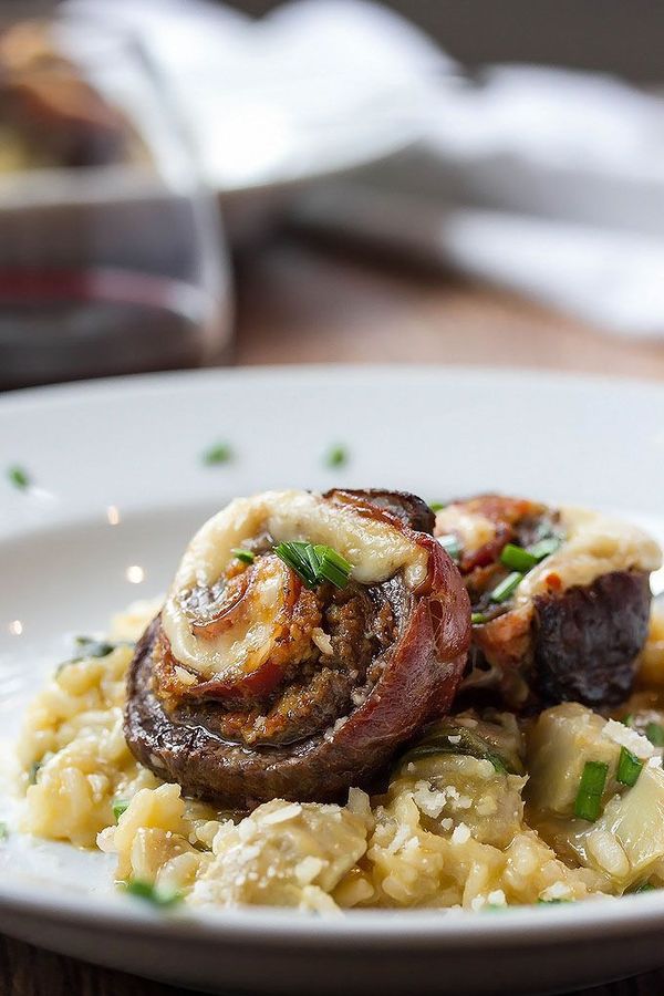 Artichoke & Lemon Risotto with Flank Steak Pinwheels