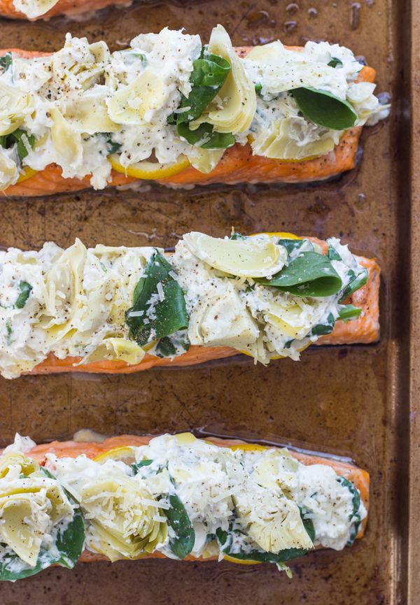 Artichoke and Spinach Roasted Salmon