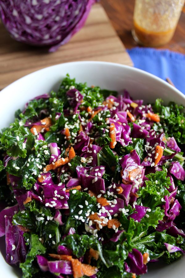 Asian Kale Slaw with Miso Ginger Dressing