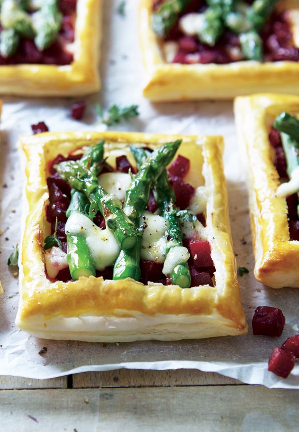 Asparagus & beetroot tarts