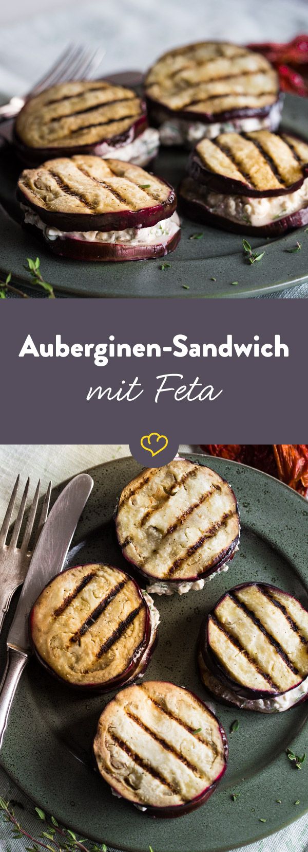 Auberginen-Sandwich mit Oliven-Feta-Creme