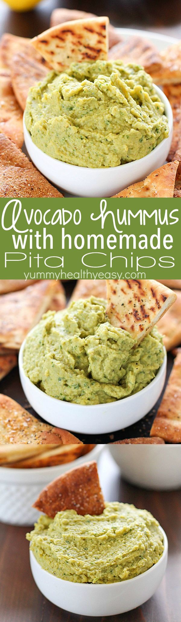 Avocado Hummus with Homemade Baked Pita Chips