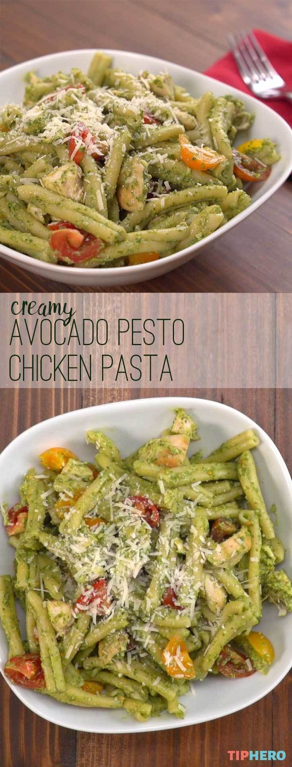 Avocado pesto chicken pasta