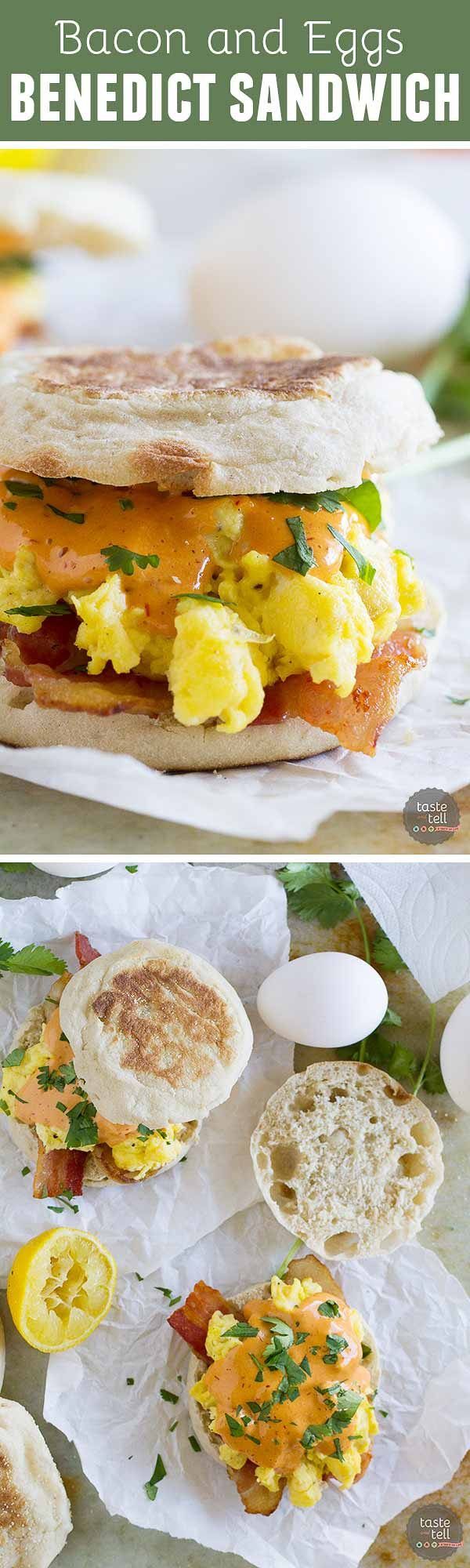 Bacon and Eggs Benedict Sandwich with Chipotle Hollandaise