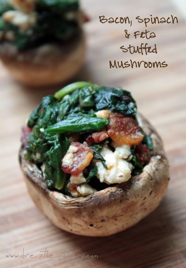 Bacon, Spinach & Feta Stuffed Mushrooms (Low Carb & Gluten Free