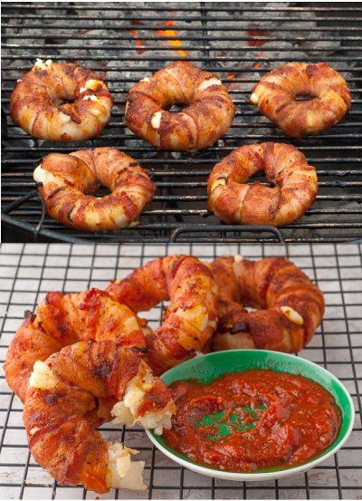 Bacon-wrapped Pineapple Mozzarella Rings (a.k.a. Bacon Donuts