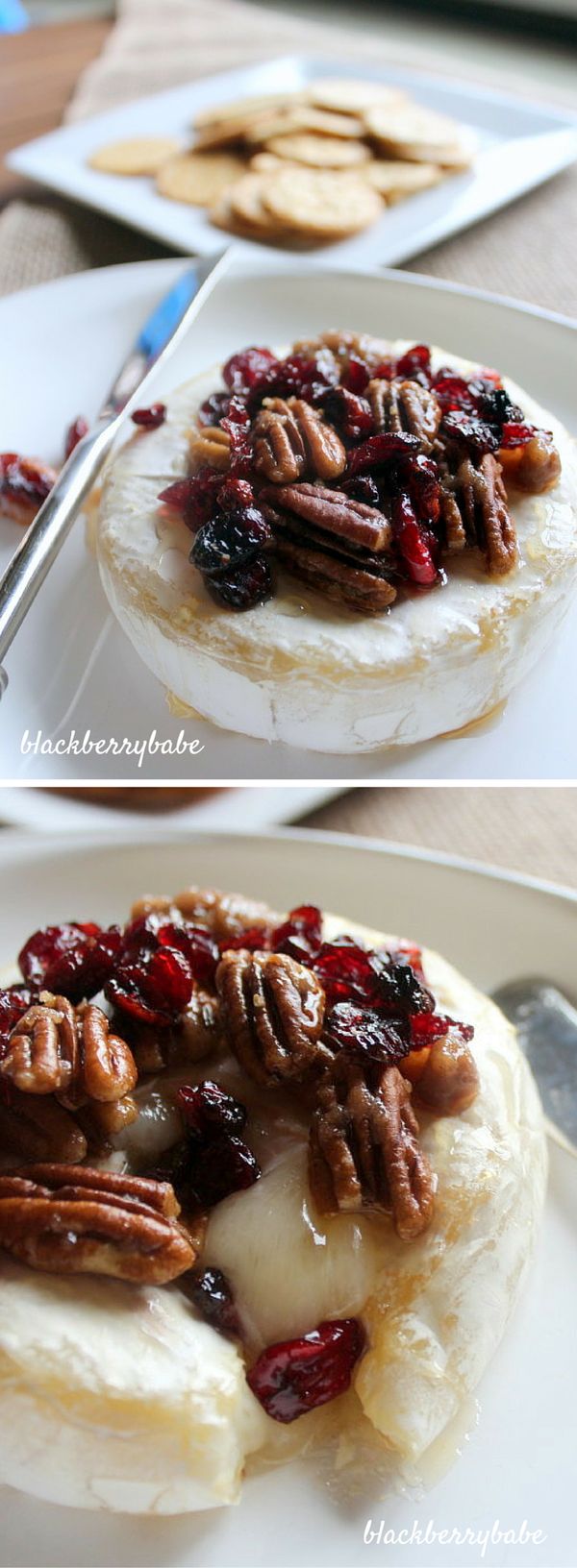 Baked Brie with Honey, Candied Pecans and Cranberries