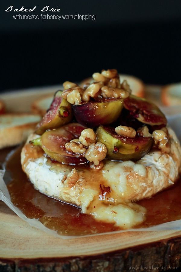 Baked Brie with Roasted Fig Walnut Honey Topping