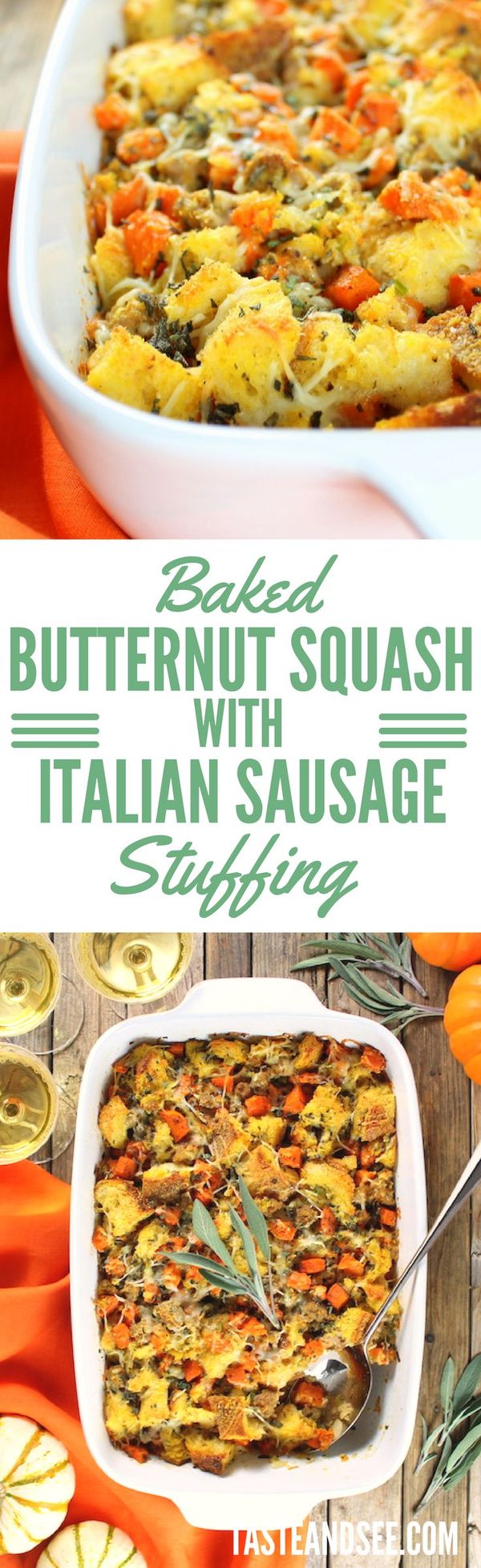 Baked Butternut Squash with Italian Sausage Stuffing