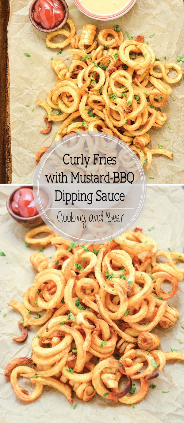 Baked Curly Fries with Mustard-BBQ Dipping Sauce