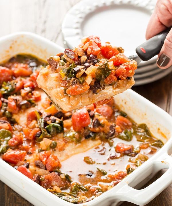 Baked Mahi Mahi with Tomatoes & Olives