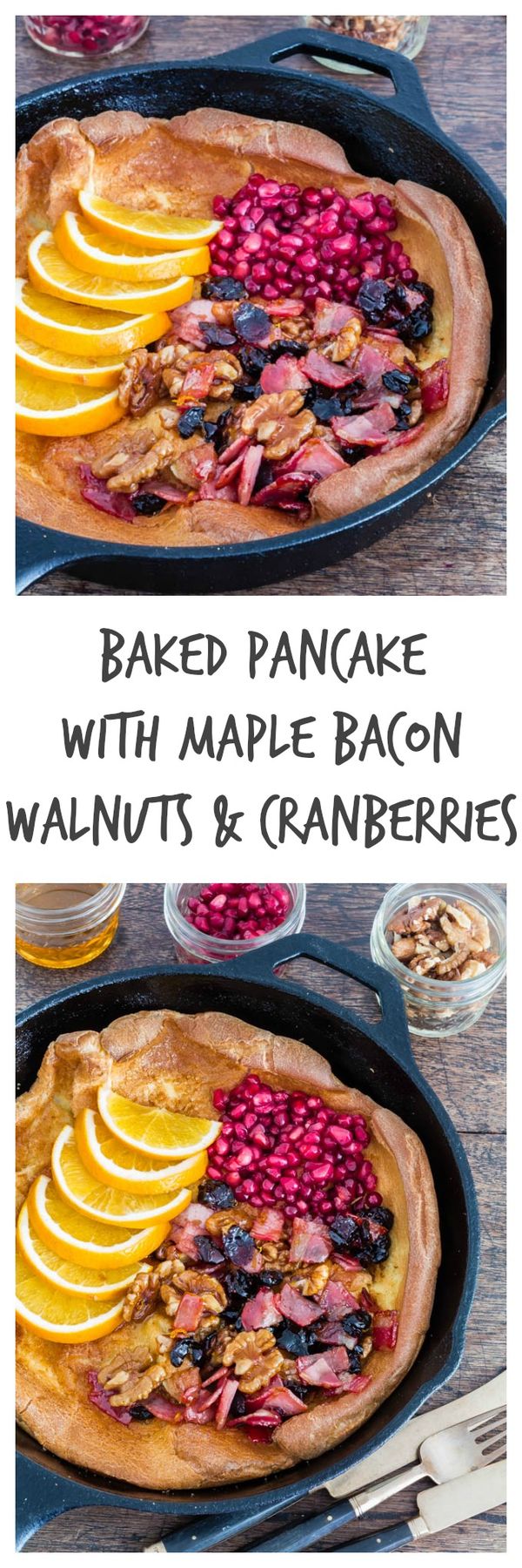 Baked Pancake With Maple Bacon, Walnut And Cranberries