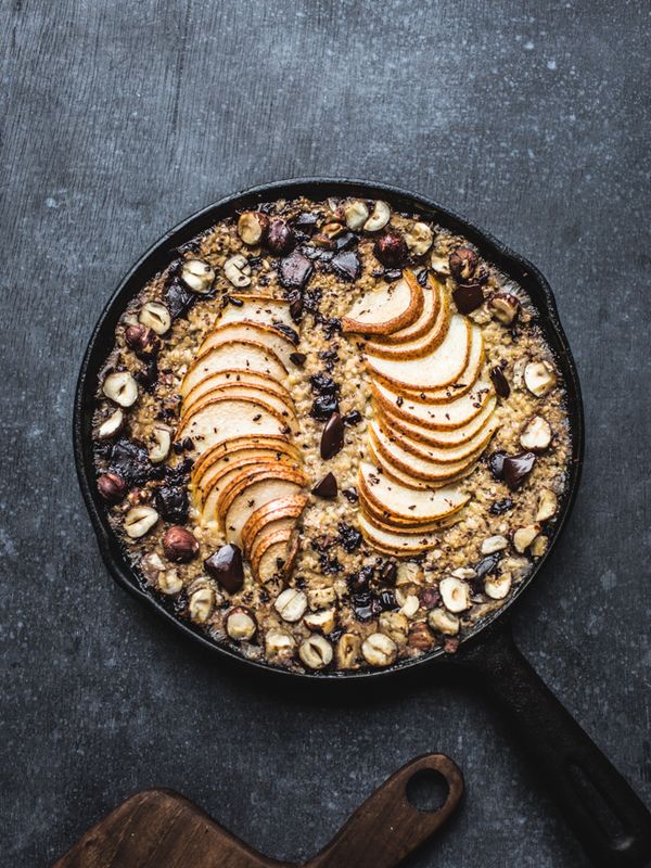 Baked Pear, Chocolate & Hazelnut Oatmeal (Vegan, GF