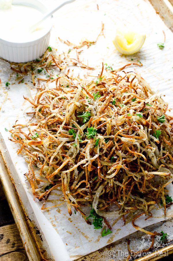 Baked Shoestring Fries with Lemon, Rosemary and Parmesan