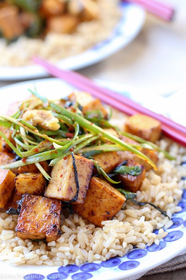 Baked Tofu Scallion Stir Fry