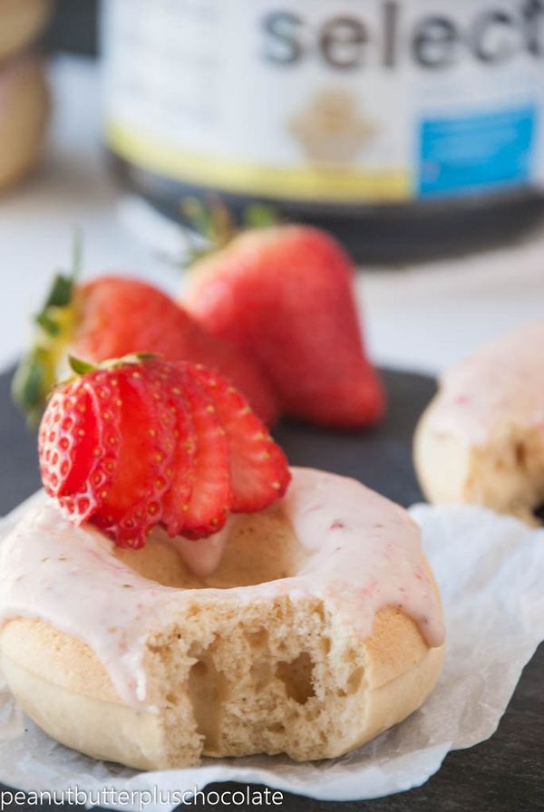 Baked Vanilla Protein Donuts with Strawberry Frosting