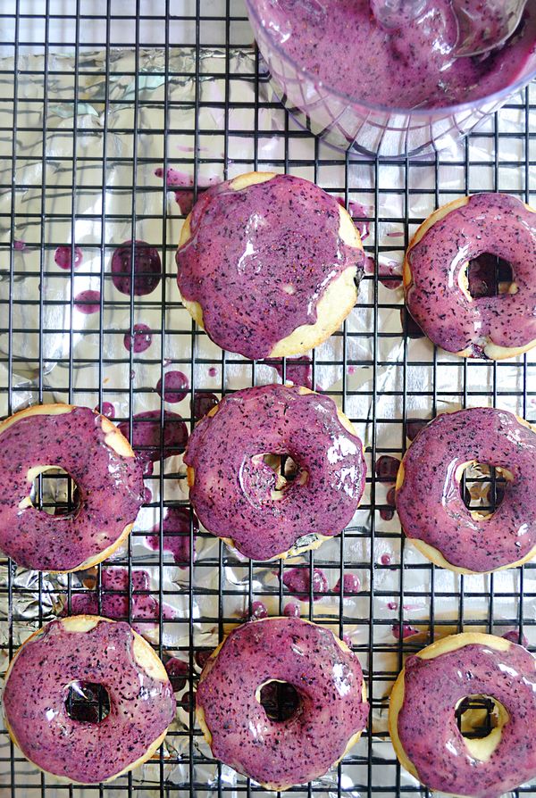 Baked Yogurt Donuts with fresh blueberry icing